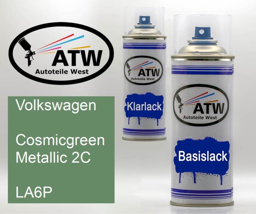 Volkswagen, Cosmicgreen Metallic 2C, LA6P: 400ml Sprühdose + 400ml Klarlack - Set, von ATW Autoteile West.